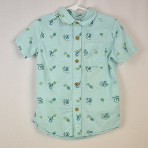 The Children's Place 4T Blue Tropical Bird Button Down Polo Short Sleeve Shirt